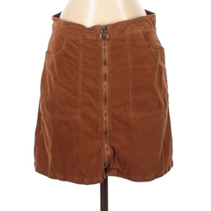 Sanctuary 27 brown‎ corduroy center ring hardware zip retro A line mini skirt